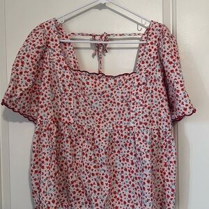 Old Navy Red and White Floral Blouse